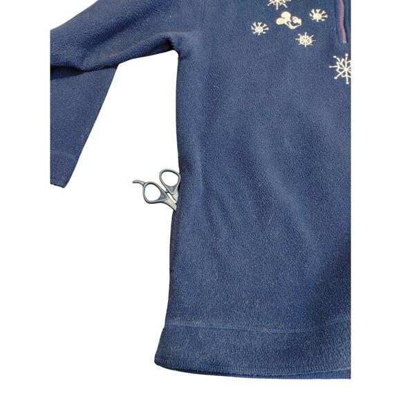 Disney Mickey Mouse Christmas Snowflake Quarter Zip Fleece Sweater Blue Womens S - Picture 7 of 7